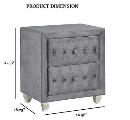 Glam Style 1pc Nightstand Button Tufted Full upholstered Frame Acrylic Buttons Gray Finish Bedroom Furniture image 12