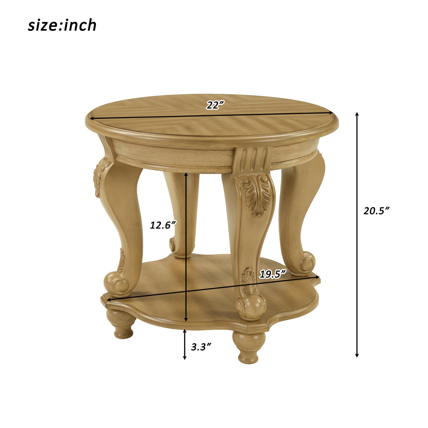 22'' Two Tone Round End Table,Solid Wood Sofa Side Table with Shelf,Living Room Corner Table Easy Assemble, Antique Natural image 8