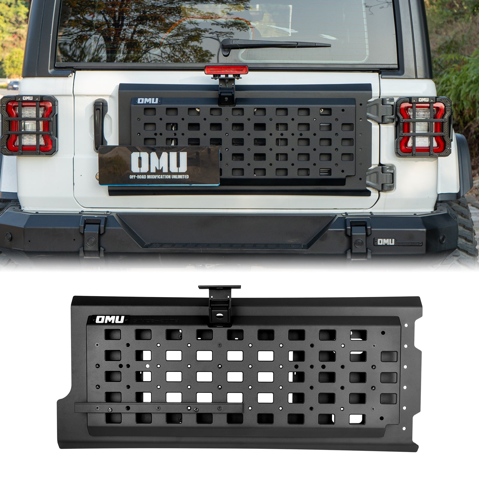 OMU Genesis Series Multi-Function Tailgate Expansion Panel For 2018+ Jeep Wrangler JL - Heavy-Duty Aluminum MOLLE Panel, Corrosion Resistant, No-Drill Installation, Off-Road Storage Organizer image 1