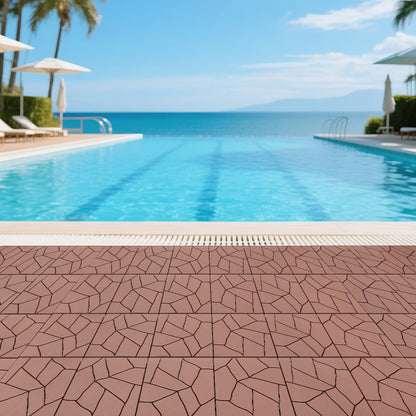 Stone Style 12" Patio Deck Tiles, DIY Module Interlocking Decking Tiles Floor Tile Outdoor and Indoor,Easy and Quick Installation Court Tiles for Porch Poolside Balcony Backyard 44pcs, Brown image 7