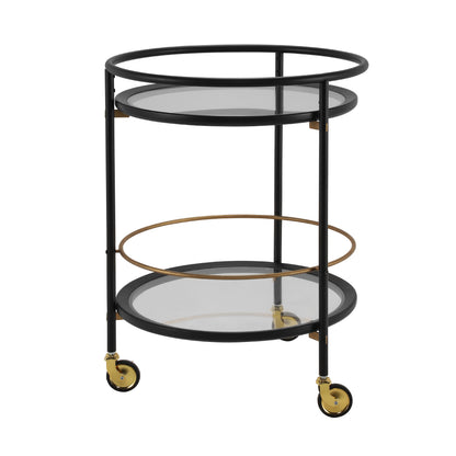 Modern Round Bar Cart with Tempered Glass Shelves and Gold Accents image 3