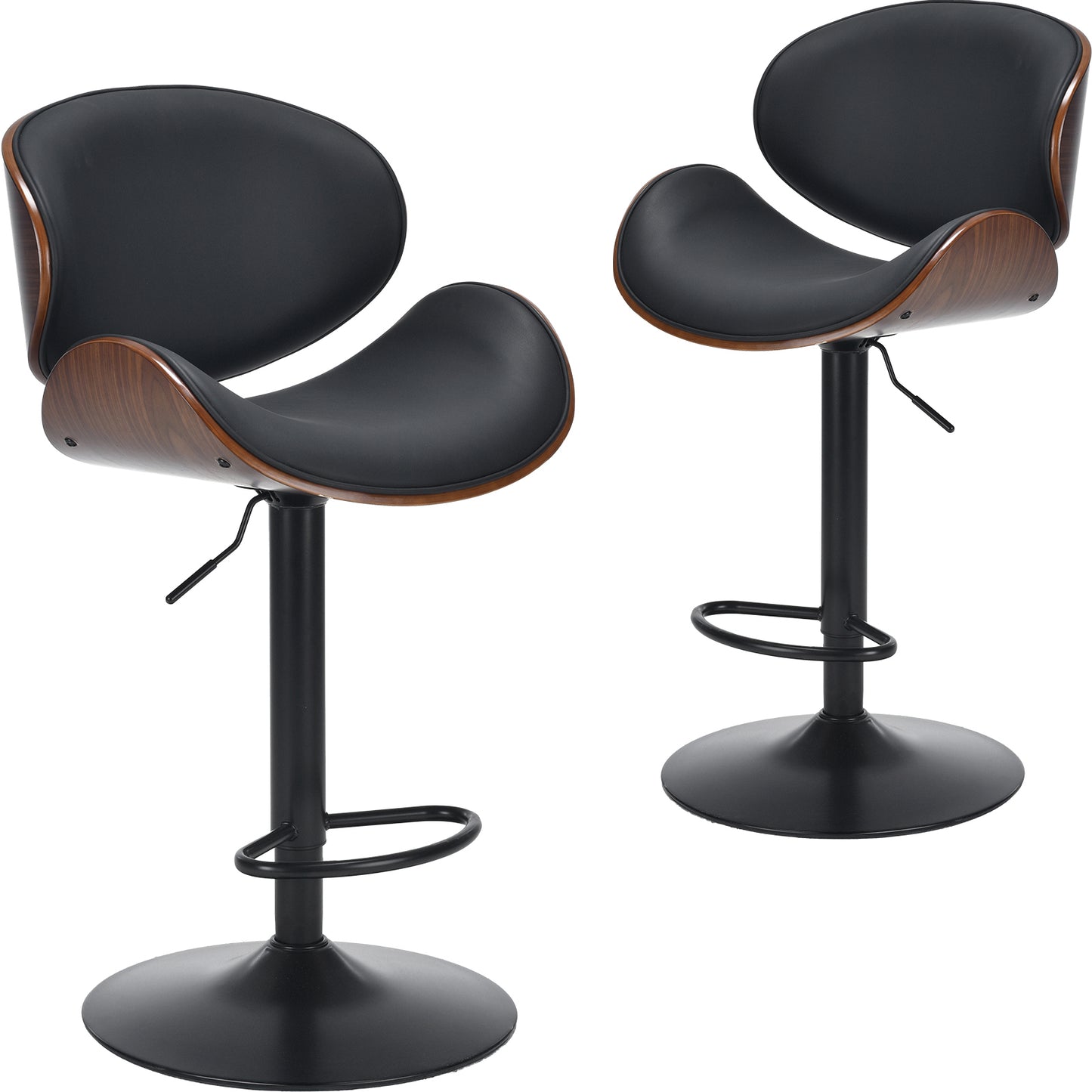 Swivel Bar Stools Set of 2 Adjustable Height Bentwood Barstools with PU Leather Upholstered Seat, Backrest and Footrest,Modern Kitchen Counter Chairs for Bar, Dining Room image 2