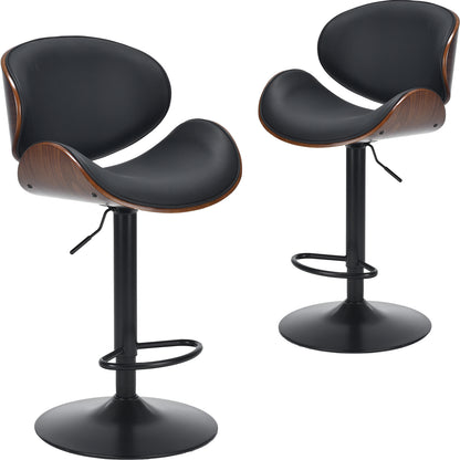 Swivel Bar Stools Set of 2 Adjustable Height Bentwood Barstools with PU Leather Upholstered Seat, Backrest and Footrest,Modern Kitchen Counter Chairs for Bar, Dining Room image 2