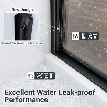 56"-60"W*60" H Semi-Frameless Double Sliding Shower Door, Bypass Shower Door, 1/4" (6mm) Thick SGCC Tempered Glass Door, Matte Black image 6
