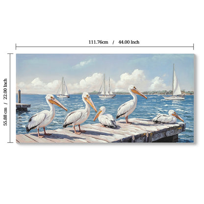 Beach Wall Art - Large Blue Ocean Seagull Canvas Pictures for Living Room Aesthetic Beach Birds Painting Prints Modern Coastal Seascape Artwork Wall Art for Bedroom Decoration 22" X 44" image 8