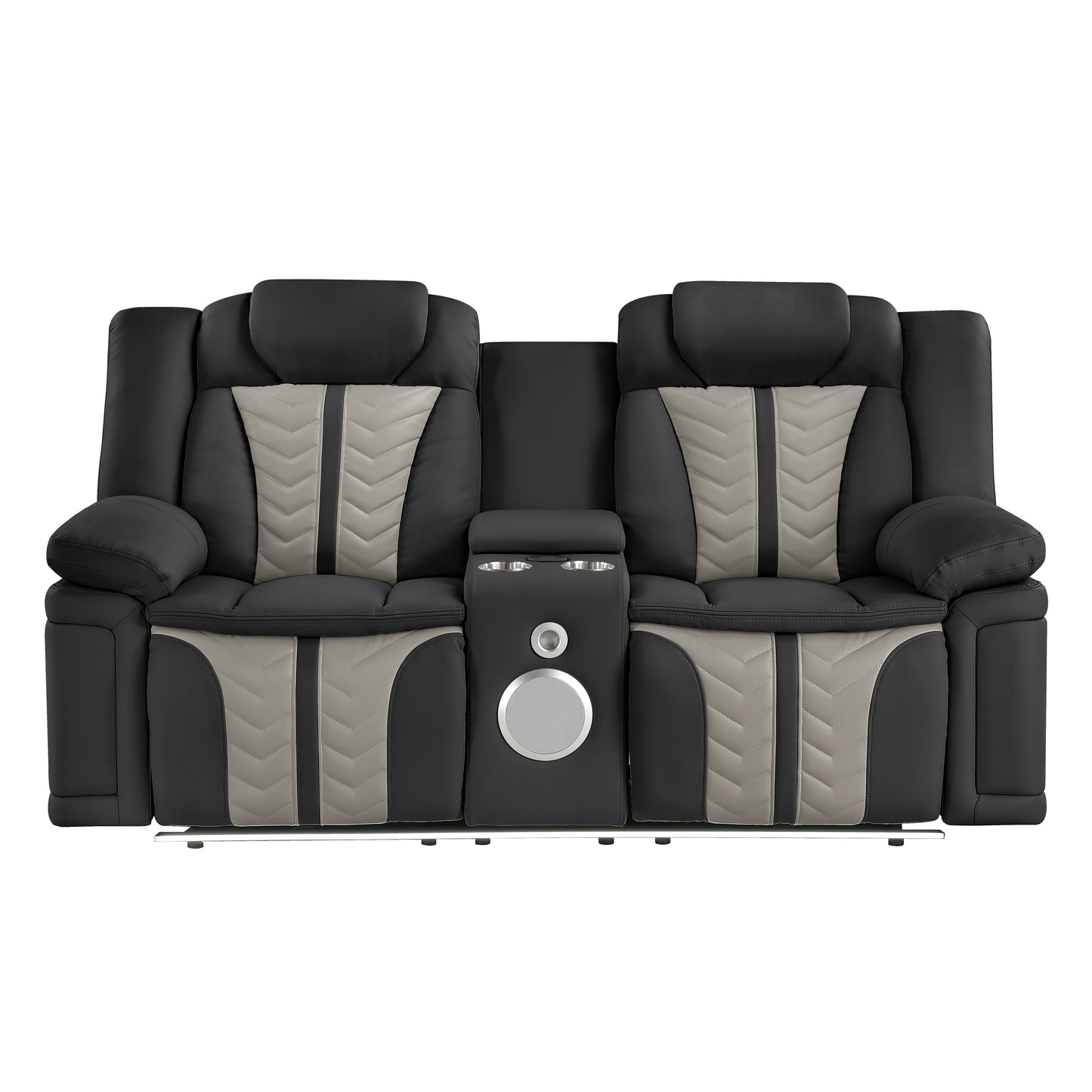 Cruiser Power Reclining Loveseat with Console, Power Headrests, LED Lighting, Speaker & Massage Made with Faux Leather in Black and Gray image 4