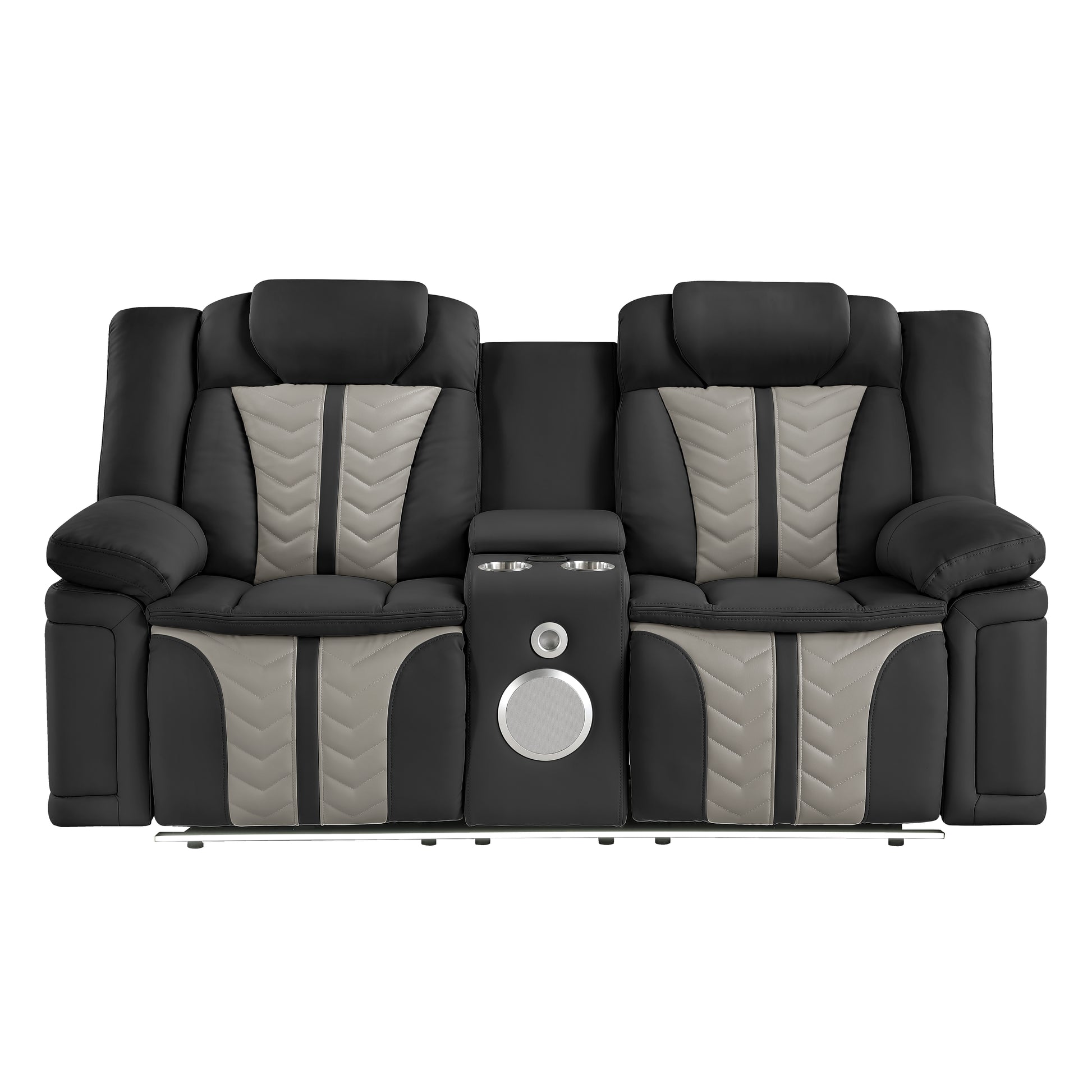 Cruiser Power Reclining Loveseat with Console, Power Headrests, LED Lighting, Speaker & Massage Made with Faux Leather in Black and Gray image 4