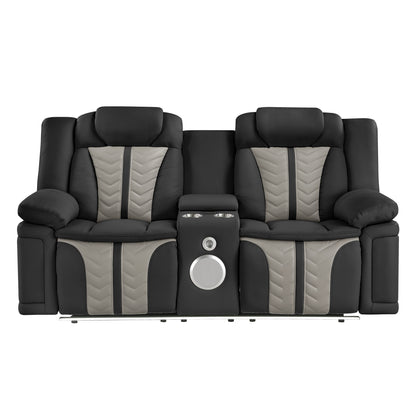 Cruiser Power Reclining Loveseat with Console, Power Headrests, LED Lighting, Speaker & Massage Made with Faux Leather in Black and Gray image 4