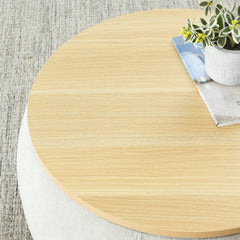 Round Storage Ottoman, 2 in 1 Function, Work as End table and Ottoman,with small seat,Light grey(25"x25"x14.7")