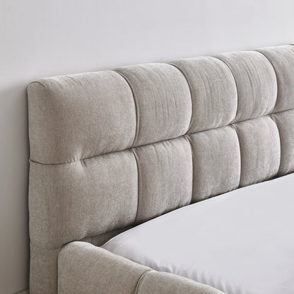 Queen Size Upholstered Bed Frame with Thick Fabric, Chenille Fabric Grounded Queen Size Platform Bed with Headboard and Solid Frame. No Box Spring Needed, Beige(68''*86.5''*23.5'') image 4