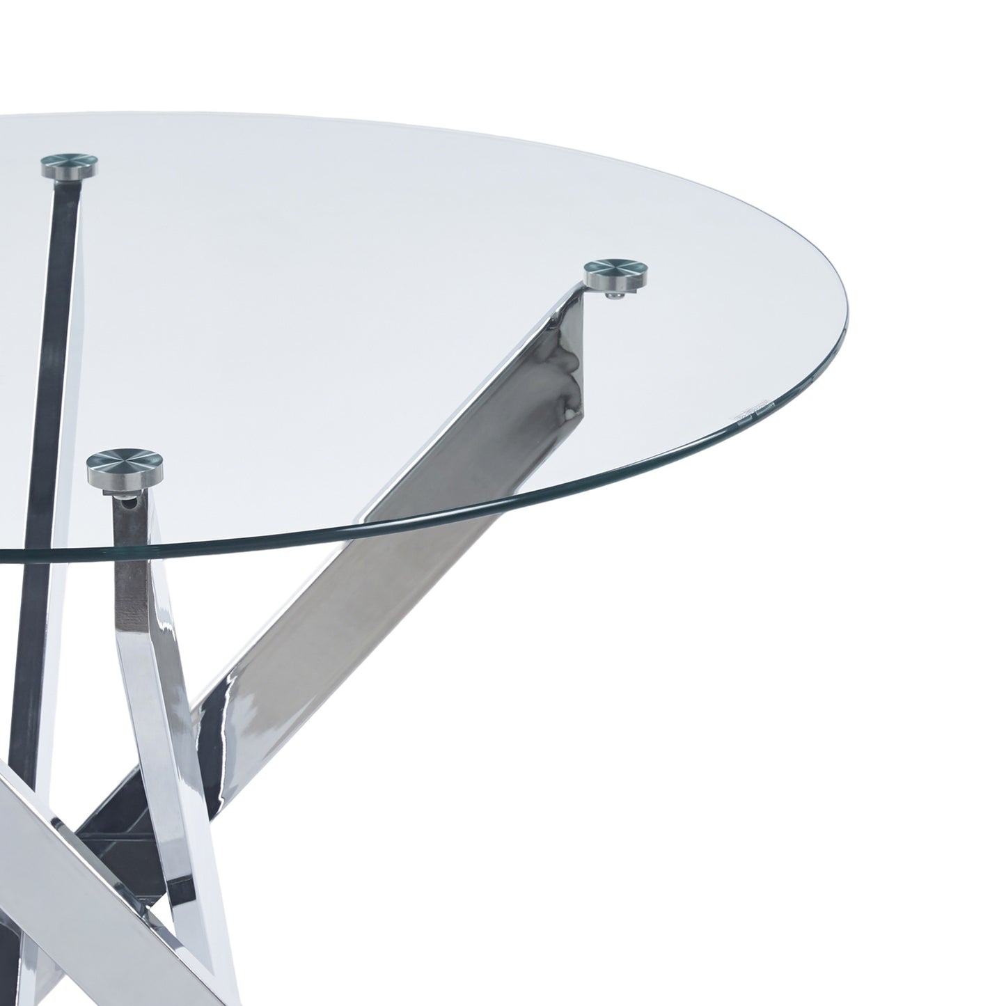 Dining Table with cross metal leg and tempered glass,Modern Space Saving Kitchen Table for Living Room,chrome legs image 7