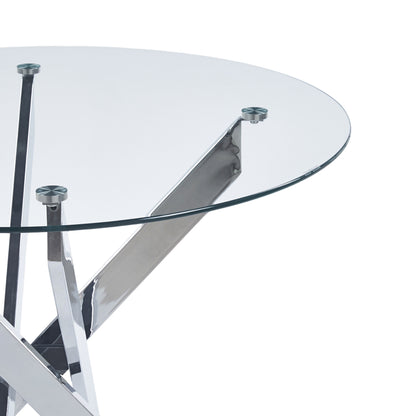 Dining Table with cross metal leg and tempered glass,Modern Space Saving Kitchen Table for Living Room,chrome legs image 7
