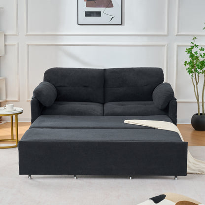 Convertible Pull Out Sofa Bed Queen Size, 3-in-1 Convertible Sleeper Couch with Thicked Cushions and Side Storage,Multi-Functional chenille Loveseat Sofa for Living Room,Bedroom,Apartment,Office,Black image 5