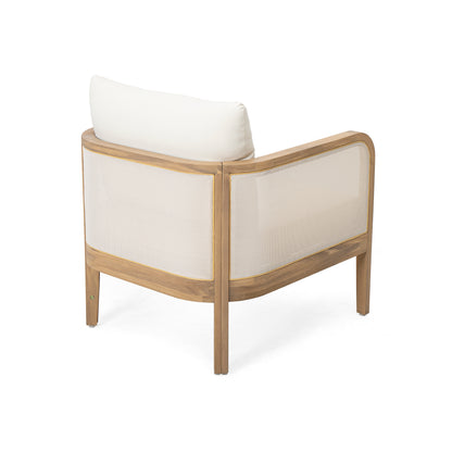 Outdoor Acacia Wood Patio Club Chair, Textilene Patio Furniture,Waterproof Thick Cushion Deep Seating for Porch, Garden, Backyard, Balcony, Weight Capacity 400lbs, Light Teak Finish, Beige image 7