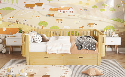 Full Size Wood Platform Bed for Kids, Wood Low Profile Full Bed with Rails for Girls and Boys, Natural (Patented Design),Old SKU W2593P409119 Expect Arrival Date 2026/7/10 image 7