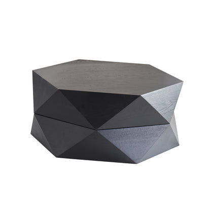 36.61'' Retro Style Polygon Flip Top Coffee Table, with Flip Top for Convenient Access, Hidden Storage, Solid Wood Veneered Drum Coffee Table with Storage for Living Room, Bedroom and Office, Black image 8
