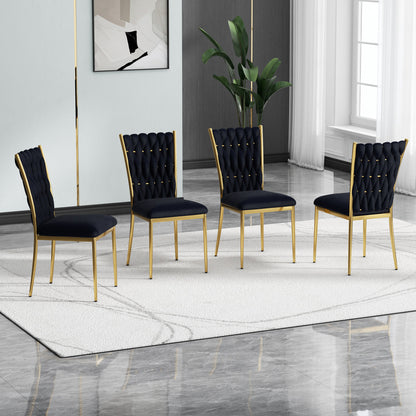 Modern simple black velvet dining chair, family bedroom stool back student table chair, gold-plated metal chair legs, suitable for dining room kitchen bedroom (set of 4) image 5