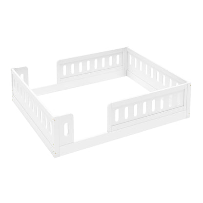 Wood Full Size Platform Bed with Guardrail, White image 6