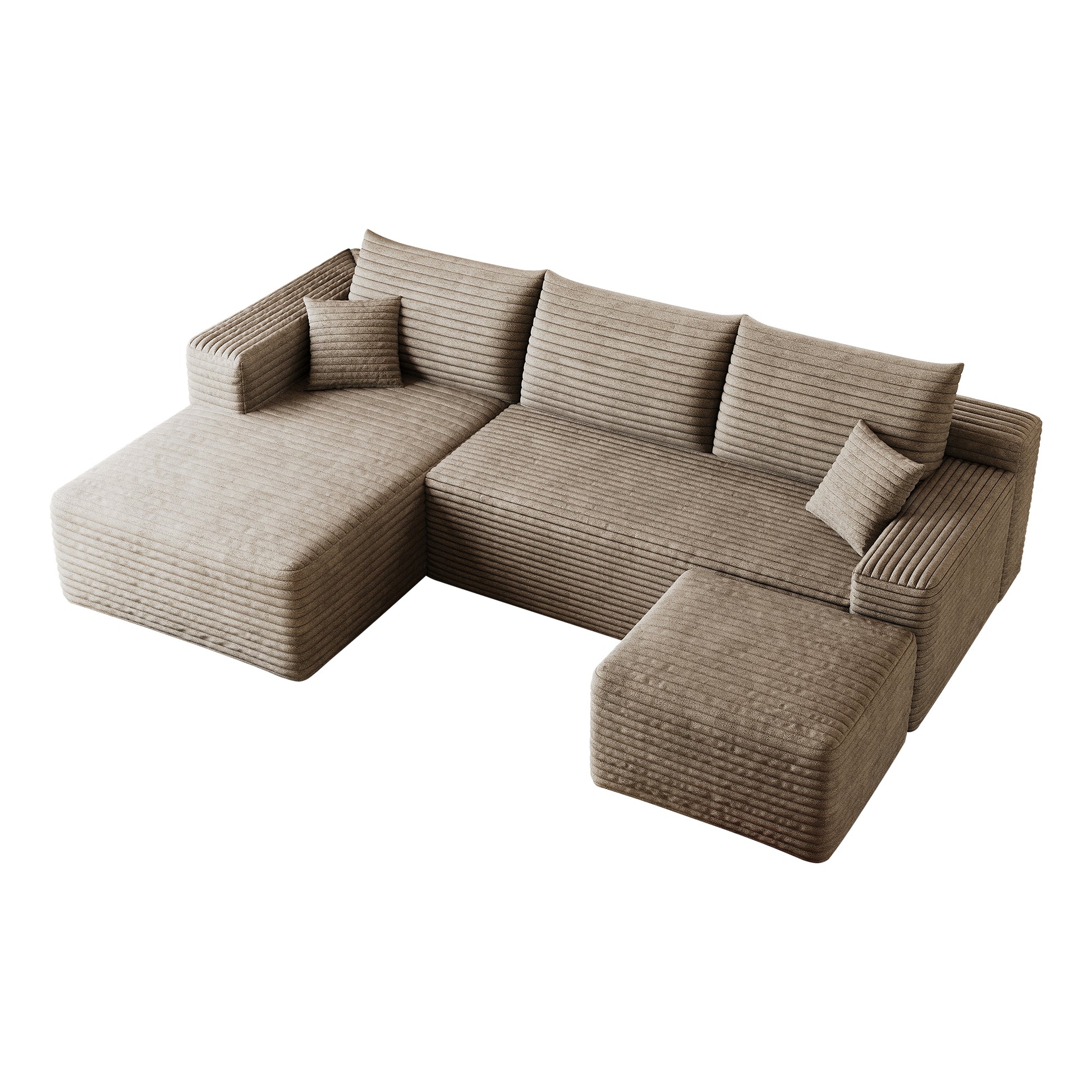 95" Cloud Sectional Sofa with 1 Ottoman,Modern Minimalist Upholstered Couches, Comfort U Shaped Sofa for Living Room,Deep Seat Corner Couch,No Assembly Required,Camel((Plush Corduroy Fabric) image 10