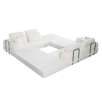 L shape Modular Sectional Sofa, Compressed Sectional Sofa Modern Minimalist Style Corduroy Couch,Unfold into a bed, Bedroom, Comfy Compressed Sofa Couch Space-Efficient Design(Beige) image 7
