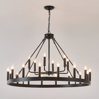 40'' 2 Tier Wagon Wheel Chandelier 16+6)22-Lights Farmhouse Industrial Country Style Round Pendant Light Fixture for Outdoor Porch high Ceilings Living Dining Room Foyer Entryway-BLACK image 11