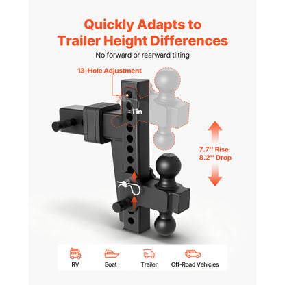 Adjustable Trailer Hitch, Fit 2.5 Inch Receiver, Trailer Hitch Mount with 2 Inch & 2-5/16 Inch Balls, 18500 lbs GTW, 10 Inch Drop, Towing Ball Mounts for RVs, Off-Road Vehicles and Trucks, Black image 8