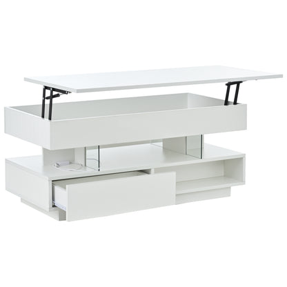 39.3" Lift Top Coffee Table with Hidden Compartment, 2 Storage Drawers and Ajustable LED Lights,Modern Multifunction Coffee Tables for Living Room, Bedroom,Office(White) image 5