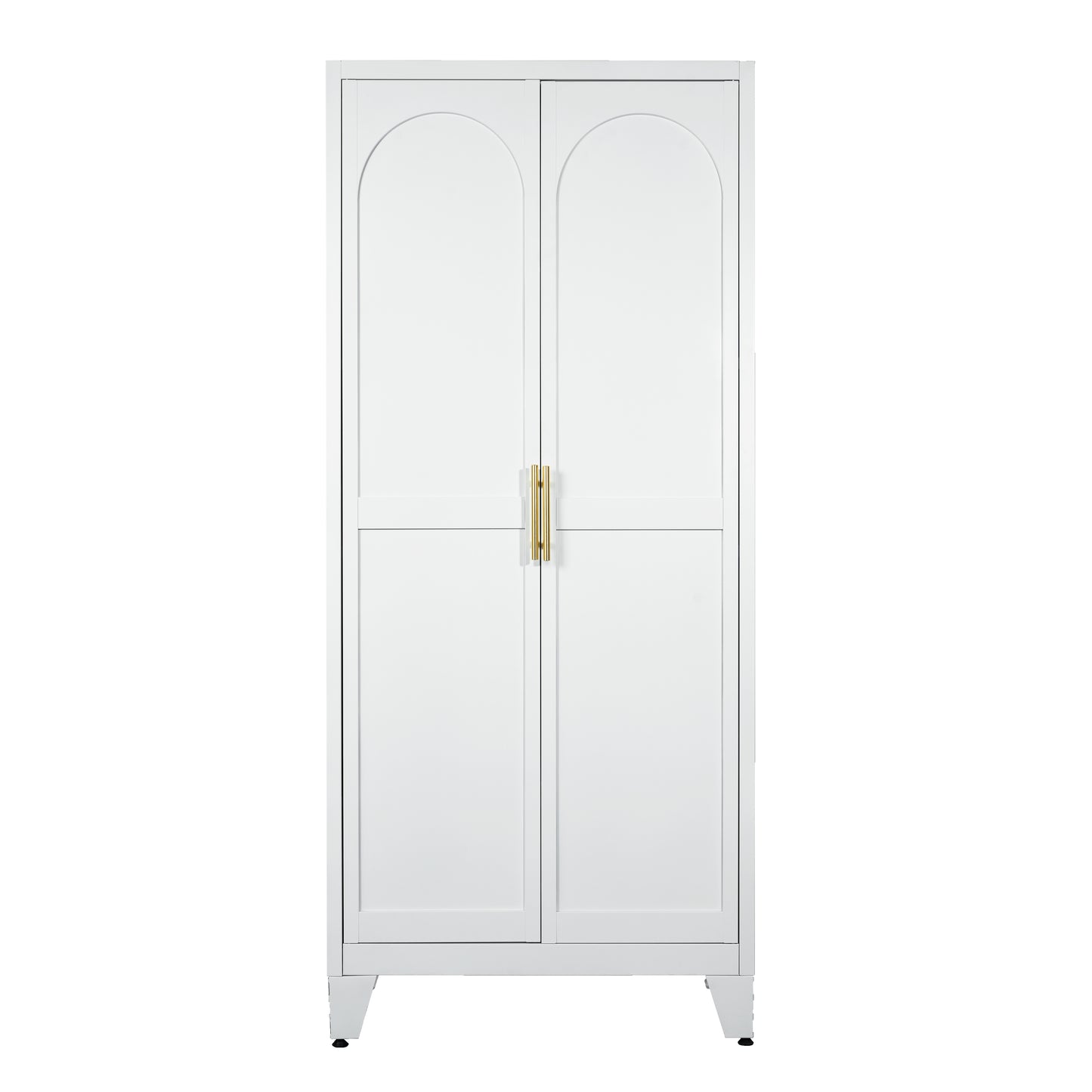 71'' 2 Shapely Doors Cabinet, Metal Storage Cabinet with Doors and Adjustable Shelves, for Bedroom, Living Room, Kitchen(White) image 6