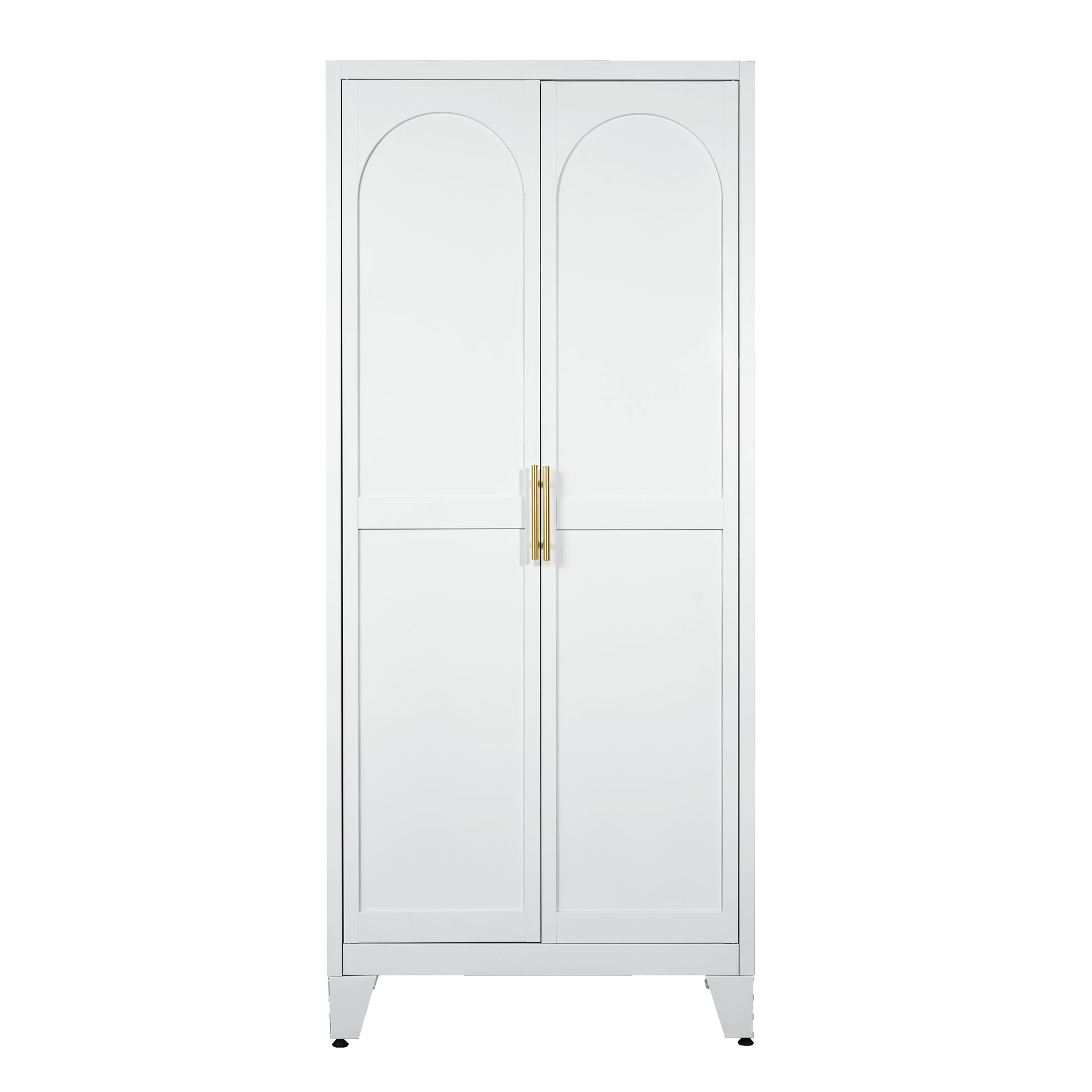 71'' 2 Shapely Doors Cabinet, Metal Storage Cabinet with Doors and Adjustable Shelves, for Bedroom, Living Room, Kitchen(White) image 6
