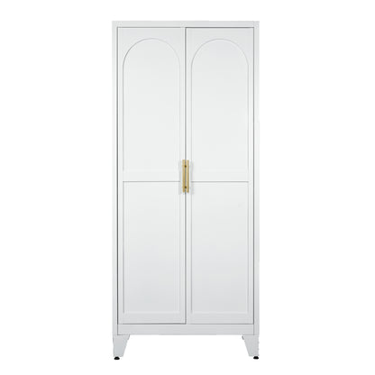 71'' 2 Shapely Doors Cabinet, Metal Storage Cabinet with Doors and Adjustable Shelves, for Bedroom, Living Room, Kitchen(White) image 6