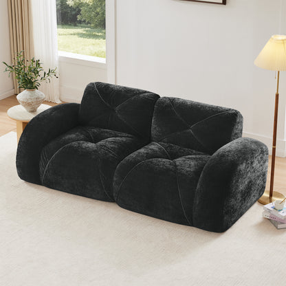 2-seater Tufted Sofa Couches With boneless Sofa,Soft Velvet Fabric,Bottom Anti-Slip Design,32D High Density Sponge,Ergonomic Design Bottom,No Assembly Required,Fits Living Rooms,Black image 1