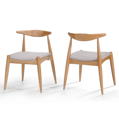 Set of 2 Rubberwood Dining Chairs with Ergonomic Backrest & Comfort Cushions, Natural+Beige (same sku: 59296.00FBEI) image 7
