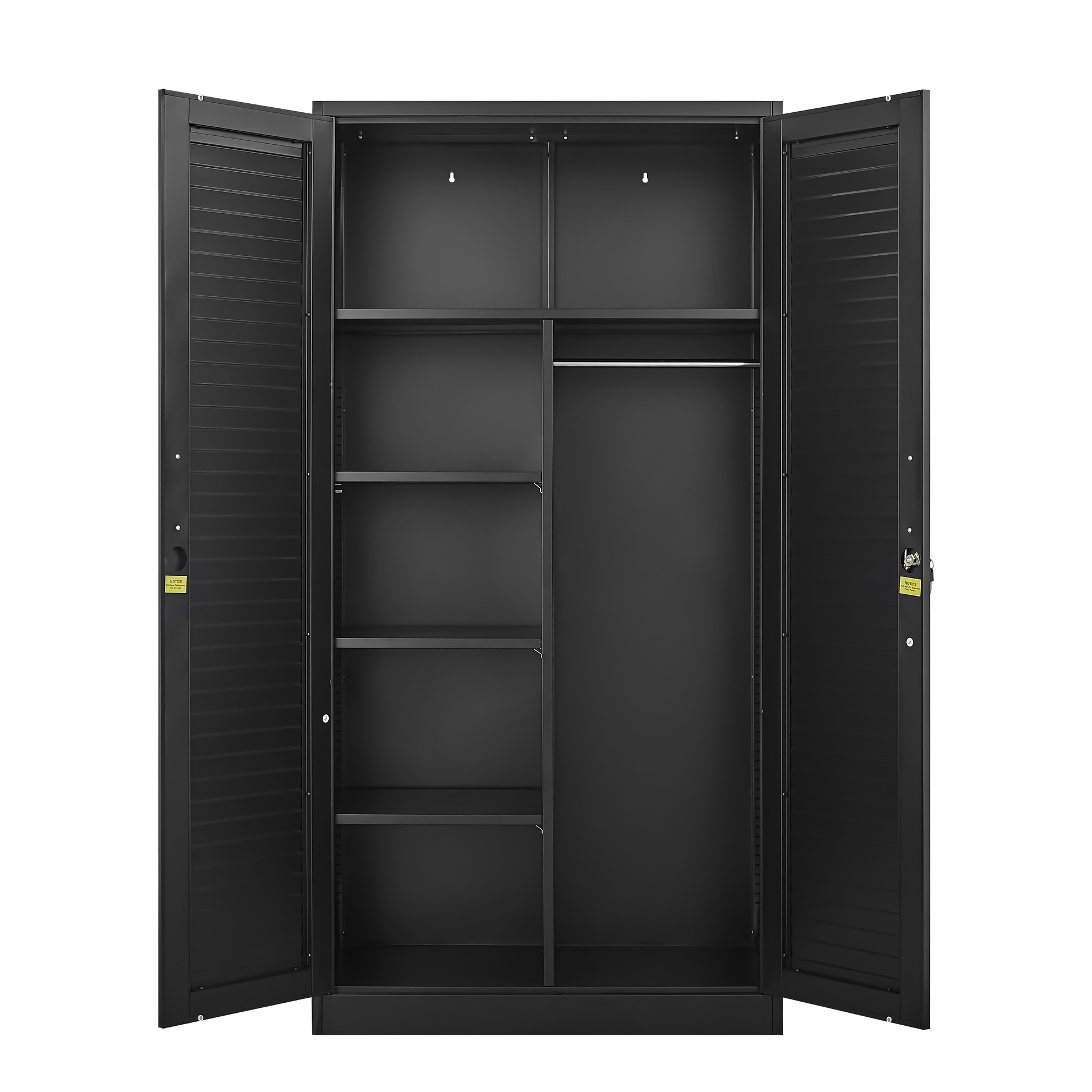 Wide & Deep Metal Storage Cabinet with Hanging Rod,Black Broom Closet Storage Cabinet with Lock, Tall Wardrobe Cabinets with Doors and Shelves,Locking Steel Tool Cabinets for Home,Office,Garage image 6
