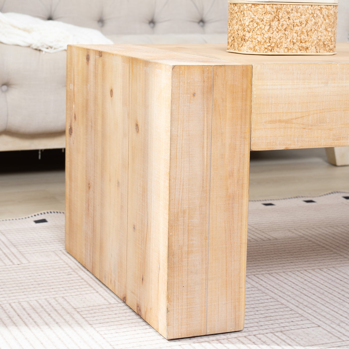 49" Rustic Wood Coffee Table, Engineered Wood Center Table with Whitewashed Finish, Modern Farmhouse Living Room Table image 8