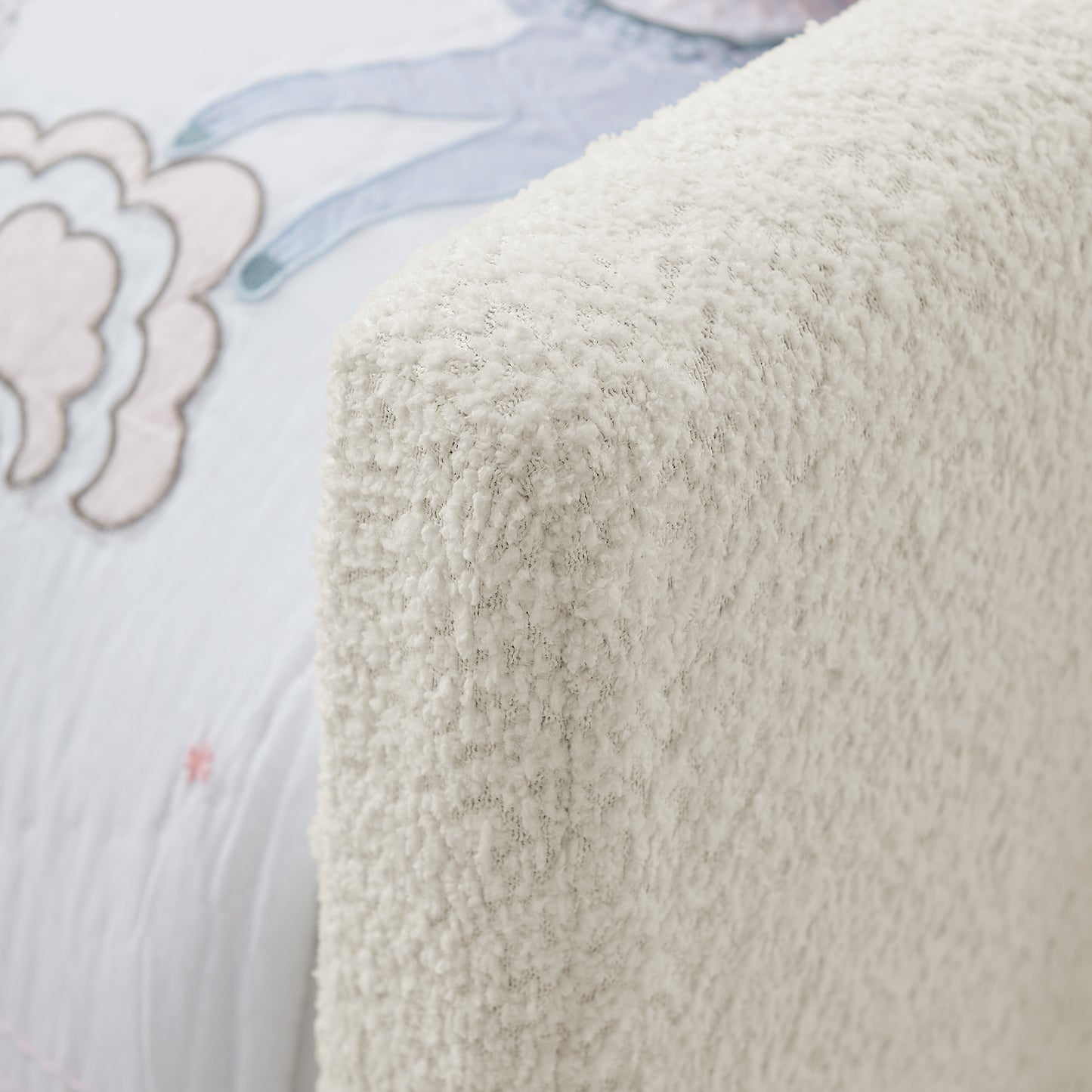 Twin Size Upholstered Platform Bed with Cute Rabbit Ear Shaped Headboard, with Safety Rail and Pocket, Boucle Fabric, Beige image 3