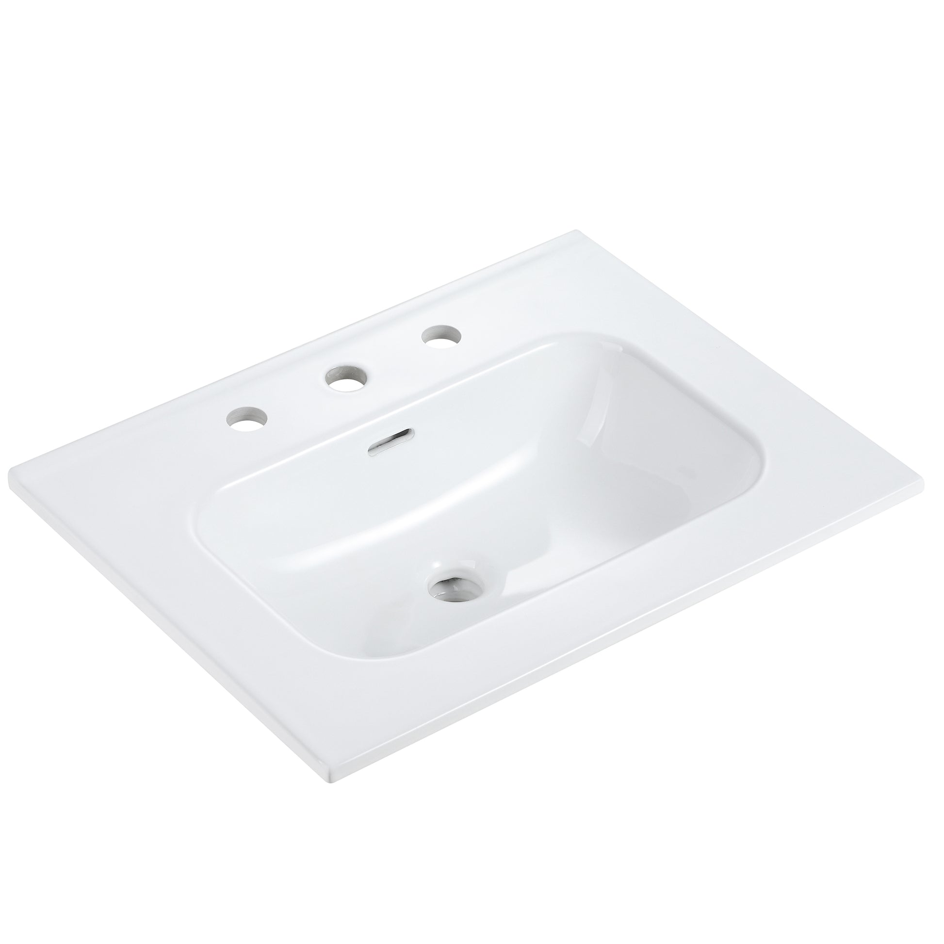 BB0924Y331, Integrated white ceramic basin with three predrilled faucet holes, drain assembly NOT included image 1