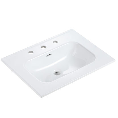 BB0924Y331, Integrated white ceramic basin with three predrilled faucet holes, drain assembly NOT included image 1
