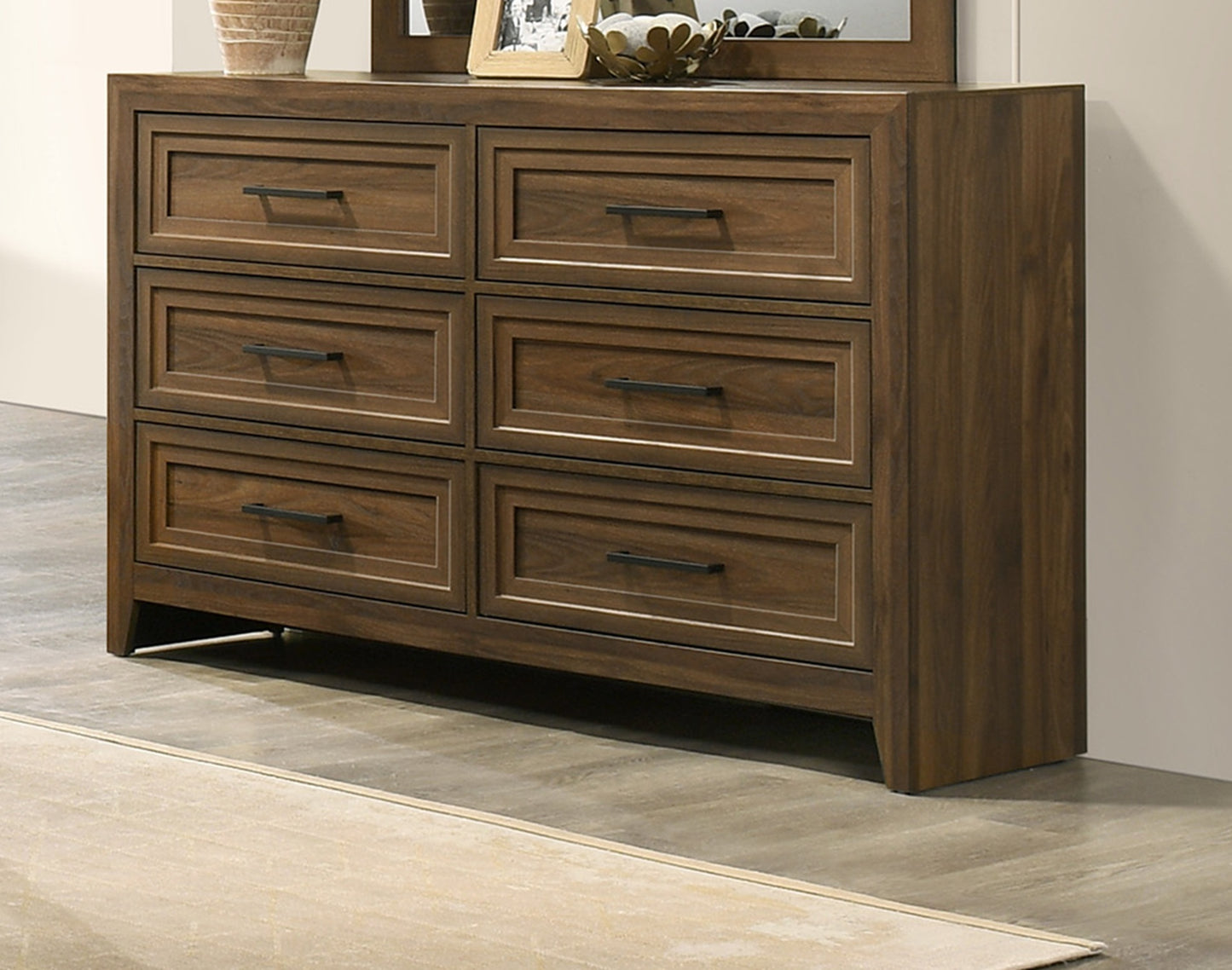 1pc Contemporary Six Drawer Dresser Geometric Design Brown Finish Wooden Furniture image 2