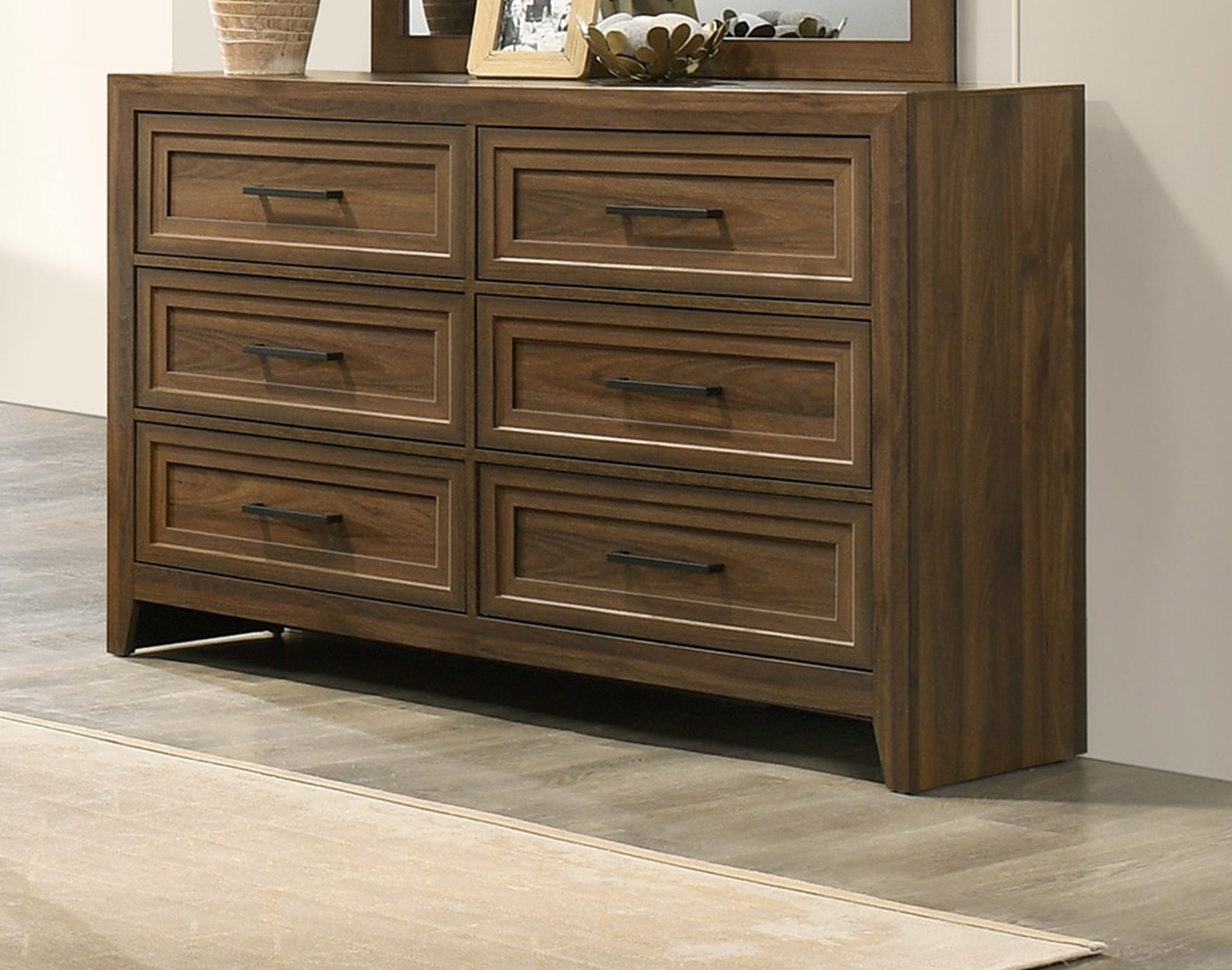 1pc Contemporary Six Drawer Dresser Geometric Design Brown Finish Wooden Furniture image 2