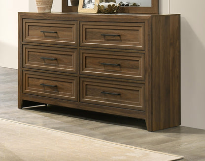 1pc Contemporary Six Drawer Dresser Geometric Design Brown Finish Wooden Furniture image 2