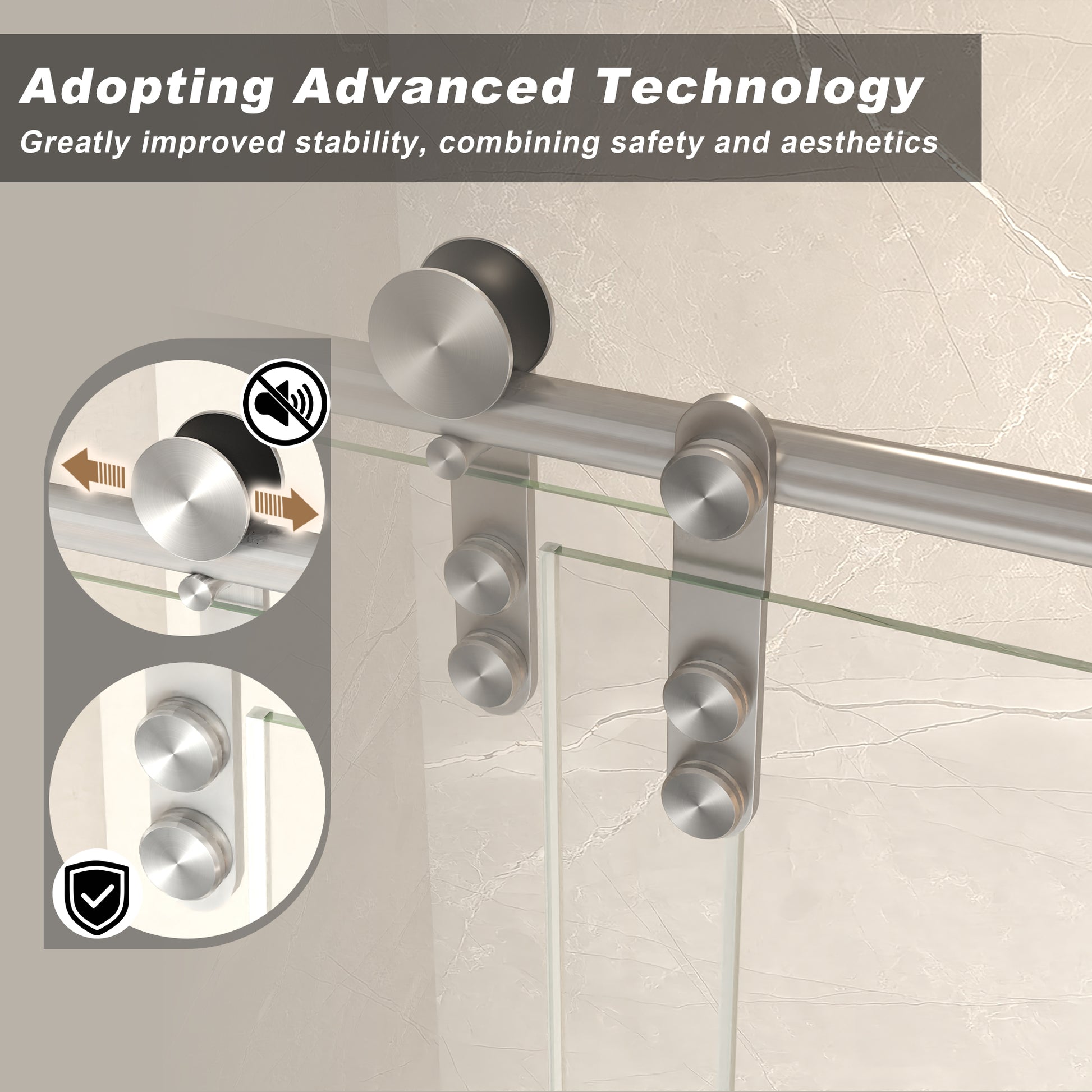 50-54" x 76" H Frameless Sliding Shower Door, 5/16" (8mm) Clear Tempered Glass, Stainless Steel Frame,Brushed Nickel image 4