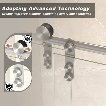50-54" x 76" H Frameless Sliding Shower Door, 5/16" (8mm) Clear Tempered Glass, Stainless Steel Frame,Brushed Nickel image 4