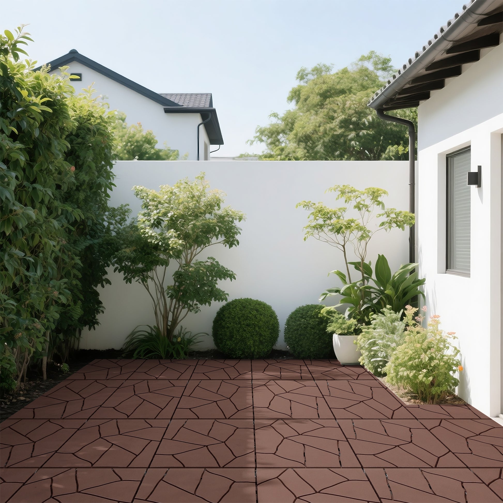 Stone Style 12" Patio Deck Tiles, DIY Module Interlocking Decking Tiles Floor Tile Outdoor and Indoor,Easy and Quick Installation Court Tiles for Porch Poolside Balcony Backyard 44pcs, Brown image 6