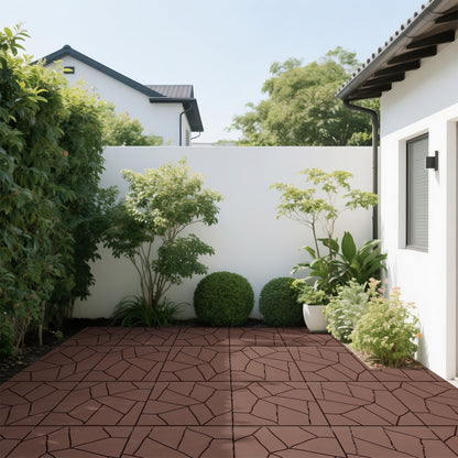 Stone Style 12" Patio Deck Tiles, DIY Module Interlocking Decking Tiles Floor Tile Outdoor and Indoor,Easy and Quick Installation Court Tiles for Porch Poolside Balcony Backyard 44pcs, Brown image 6