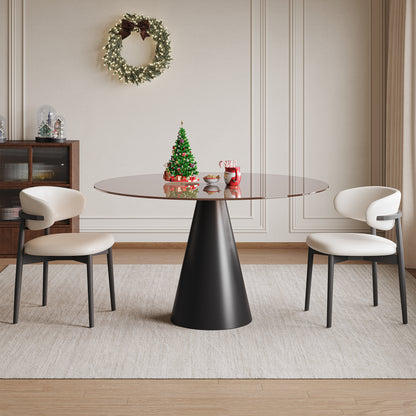 35-inch round glass dining table, with tempered glass tabletop and carbon steel legs. Suitable for 2-4 people. Dark brown small round dining table, suitable for restaurants and apartments. (2 chair) image 1