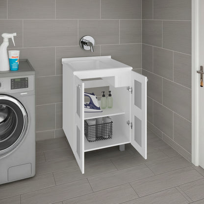 Haysi Utility Tub Cabinet with 2 frosted glass Doors, Resin Sink and 2 Interior Shelves Cabinet, Compact Vintage and Modern Bathroom Vanity image 2