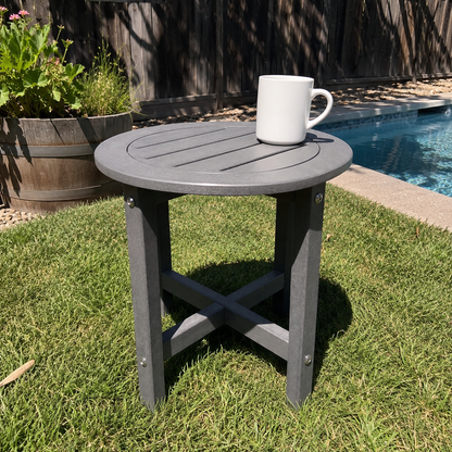Gray HDPE Round Outdoor Side Table, 18 in. Dia. x 17 in. H, Small All-Weather Patio End Table, 1 Piece image 2