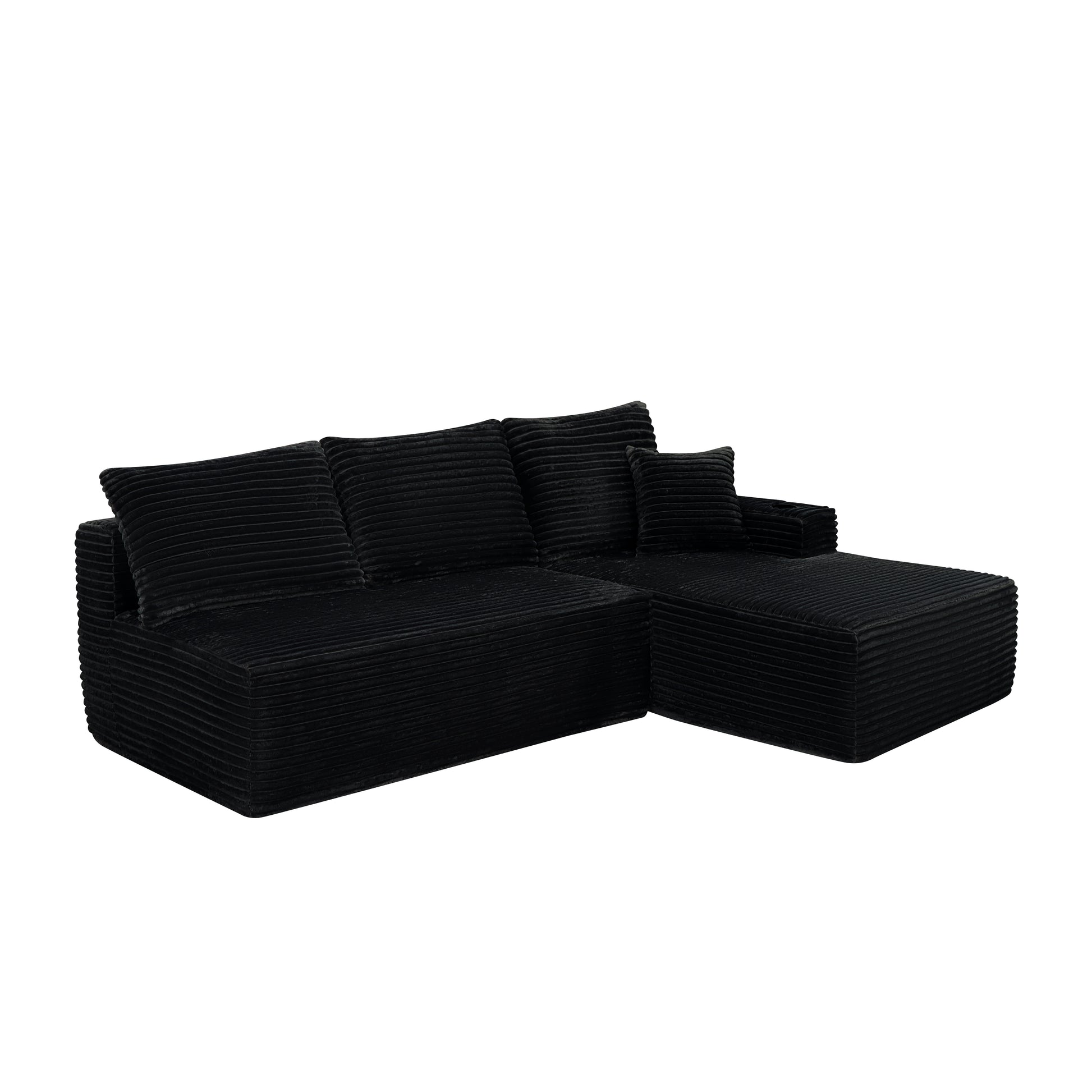 96" Cloud Sectional Couch with L-Shape Chaise,Modern Modular Sofa with Deep Seat, Upholstered Couches for Living Room Bedroom,No Assembly Required and Cup holde, (Plush Fabric),Black image 3