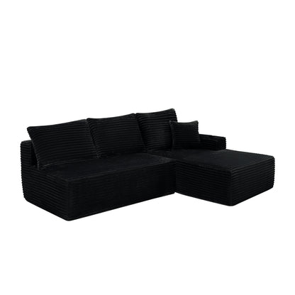 96" Cloud Sectional Couch with L-Shape Chaise,Modern Modular Sofa with Deep Seat, Upholstered Couches for Living Room Bedroom,No Assembly Required and Cup holde, (Plush Fabric),Black image 3