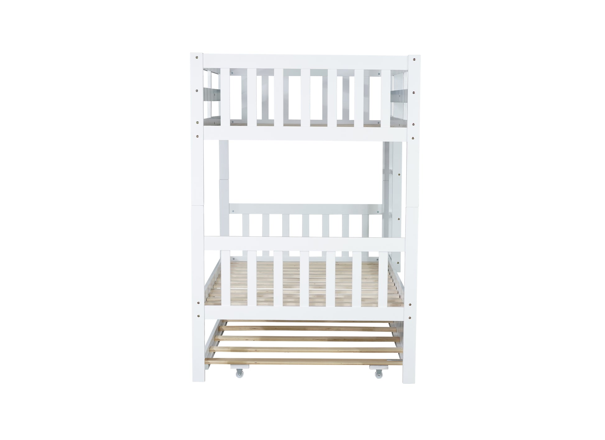 Twin Over Twin Rubber Wood Bunk Bed with Trundle, Convertible into Twin Size Beds, Twin Size Bunk Bed with Ladder and Safety Guardrails, White image 5
